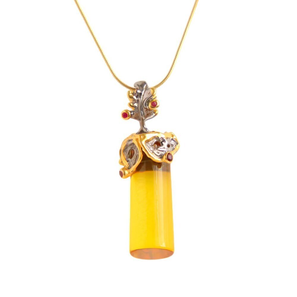 Baltic Lithuanian Amber and Garnet Necklace in 14k Gold Plated s925 - Picture 2 of 6